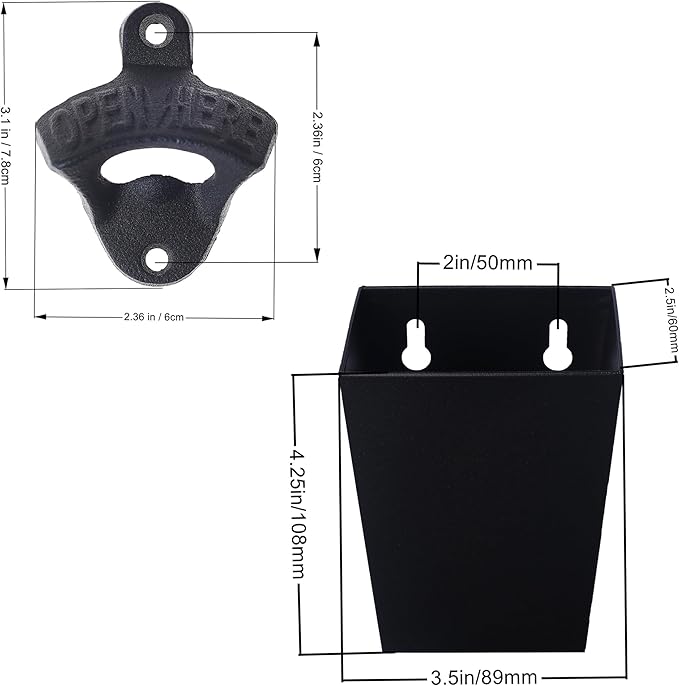 Satin Black Cast Iron Bottle Opener Wall Mounted with Bottle Cap Catcher Narrow - Image 5