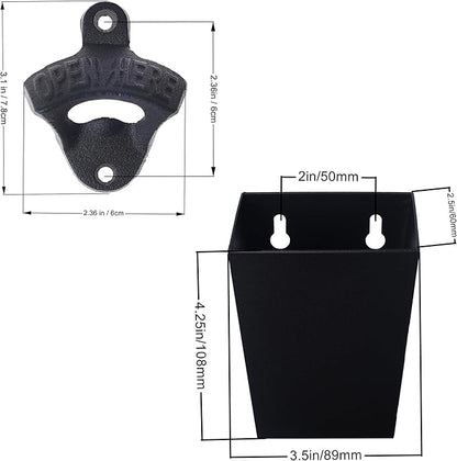 Satin Black Cast Iron Bottle Opener Wall Mounted with Bottle Cap Catcher Narrow - Image 5