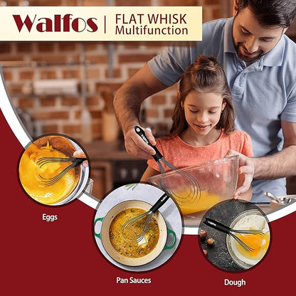 Walfos Silicone Flat Whisk,11inch Flat Whisk Non Scratch Coated Flat Whisks for Cooking.Great for Ceramic Coated pans and Wider shallower pots.Black - Image 7