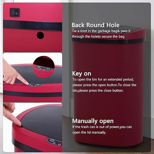 13 Gallon/50 L Kitchen Trash Can with Lid, Garbage Can with Touch-Free Lid, Cute Automatic Trash Can Bathroom Trash Bin, Motion Sensor Waterproof Trash Bin