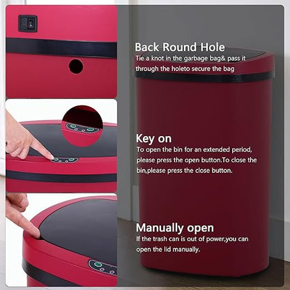13 Gallon/50 L Kitchen Trash Can with Lid, Garbage Can with Touch-Free Lid, Cute Automatic Trash Can Bathroom Trash Bin, Motion Sensor Waterproof Trash Bin