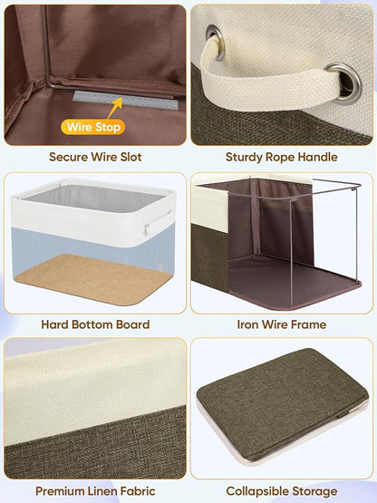BALEINE 1 Pack Fabric Closet Storage Bins for Shelves, Linen Closet Organizers and Storage, Decorative Baskets for Organizing, Shelf, Clothes, Home, Office (Brown, 17''x13''x10.5'')
