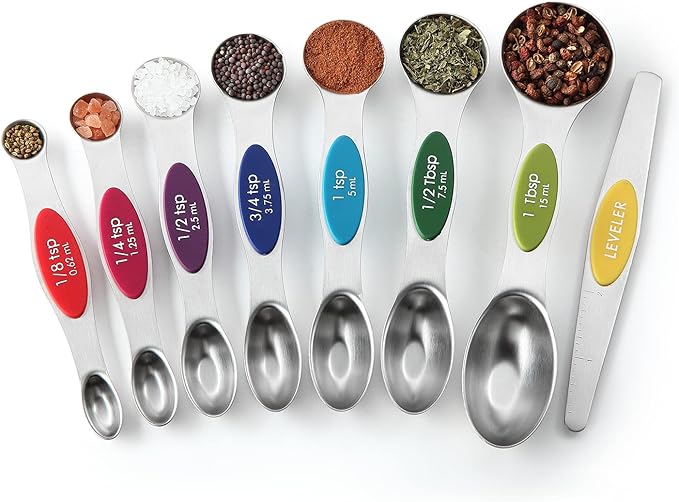 Spring Chef Stainless Steel Magnetic Measuring Spoons Set with Strong Magnets, Heavy Duty Metal Kitchen Essentials - Fits in Most Kitchen Spice Jars, Multicolor, Set of 8 with Leveler - Image 9