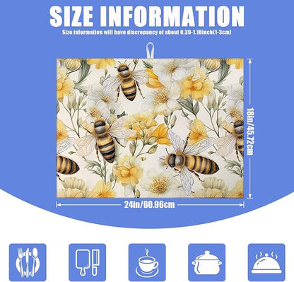 Watercolor Bee Floral Dish Drying Mat for Kitchen Counter Drying Pad Absorbent Reversible Dish Drainer Rack Mats Draining Pad 18"x24"Inch - Image 2