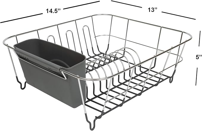 Dish Drying Rack & Cutlery Holder 2 Piece Set ✅ Compact Sink-Fitting Dish Drainer with Rubberized Undercoating ✅ Space-Saving Kitchen Organizer for Plates, Cups, Bowls & Utensils In Sink, Dark Gray - Image 2