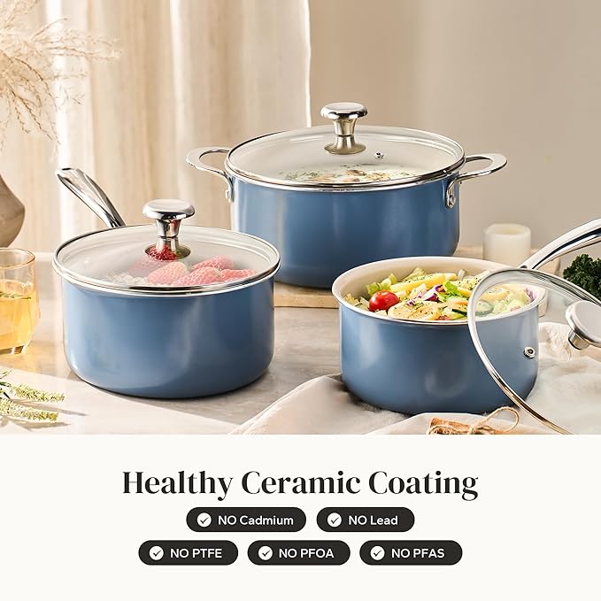 Redchef Non-stick Stock Pots Set 5QT, Sauce Pan with Lids(2.5QT, 3.5QT) Multifunctional Kitchen Cookware Sets, Non Toxic with Stay Cool Handle, PTFE & PFAS & PFOA Free, Dishwasher/Oven Safe (Blue) - Image 4