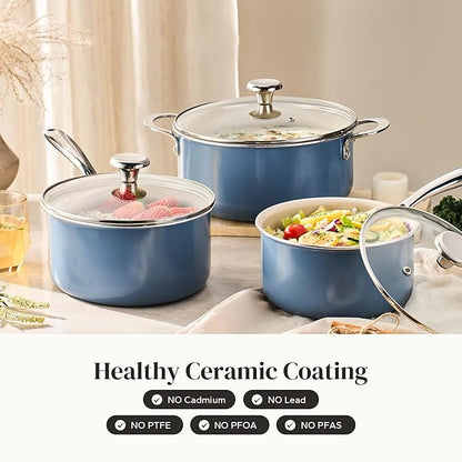 Redchef Non-stick Stock Pots Set 5QT, Sauce Pan with Lids(2.5QT, 3.5QT) Multifunctional Kitchen Cookware Sets, Non Toxic with Stay Cool Handle, PTFE & PFAS & PFOA Free, Dishwasher/Oven Safe (Blue) - Image 4