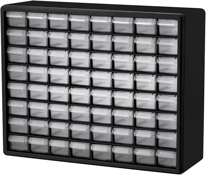 Akro-Mils 64-Drawer Plastic Drawer Storage Cabinet for Garage Organization, Bead Organizer, Building Bricks Storage, Teacher Toolbox, Makeup Organizer, 20" W x 6" D x 16" H, 10164 Black by Akro-Mils