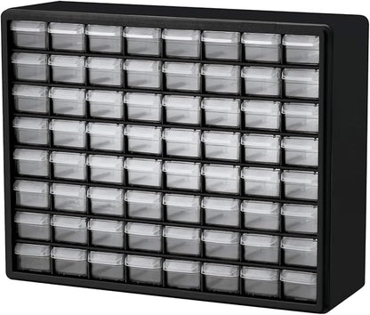 Akro-Mils 64-Drawer Plastic Drawer Storage Cabinet for Garage Organization, Bead Organizer, Building Bricks Storage, Teacher Toolbox, Makeup Organizer, 20" W x 6" D x 16" H, 10164 Black by Akro-Mils