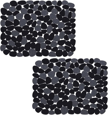 Bligli Pebble Sink Mat for Stainless Steel/Ceramic Sinks, 2 Pack PVC Sink Protectors Mats for Bottom of Kitchen Sink, Dish Drying Mat for Dishes and Glassware, 15.7 x 11.8 inch, Black