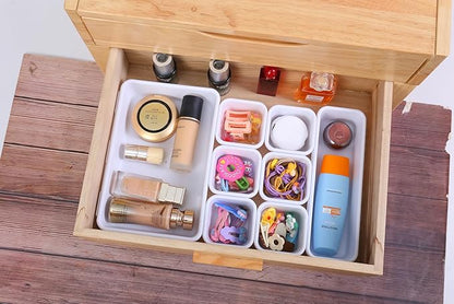 Kutesna 25 PCS White Drawer Organizer Set, 4 Size Interlocking Plastic Storage Bins for Office Supplies, Jewelry Makeup Vanity, Bathroom Kitchen, Home Organization Closet, Gadgets Small Items