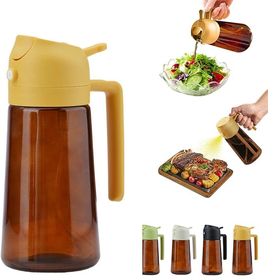 2 In 1 Oil Dispenser And Oil Sprayer, 16 Oz/470 Ml Oil Dispenser For Kitchen Spray, With Fine Mist Nozzle, Suitable For Cooking, Air Fryer, Salad, Grilling (yellow-2)