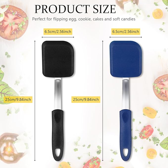 Silicone Cookie Spatula Turner 2 Pack Mini Brownie Spatula Flexible Kitchen Small Silicone Turner for Nonstick Cookware Heat Resistant No Scratch Flipper for Egg Pancake(Black,Blue) - Image 2