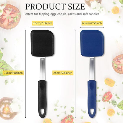 Silicone Cookie Spatula Turner 2 Pack Mini Brownie Spatula Flexible Kitchen Small Silicone Turner for Nonstick Cookware Heat Resistant No Scratch Flipper for Egg Pancake(Black,Blue) - Image 2