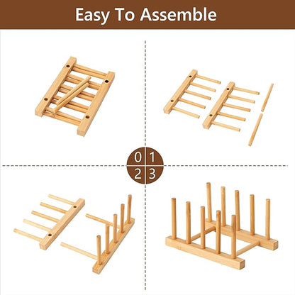 HBlife 4pcs Bamboo Dish Plate Bowl Cup Book Pot Lid Cutting Board Drying Rack Stand Drainer Storage Holder Organizer Kitchen Cabinet（Keep Dry） - Image 7