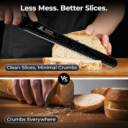 CoquusAid Upgrade Bread Knife for Homemade Bread, World‘s 1st Double Serrated Knife for Crusty Sourdough, 11.6 Inch Stainless Steel Bread Slicer, Professional Sourdough Cutter, Ideal Gift, Black - Image 3