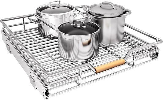Pull out Cabinet Organizer, 18"W X 21"D, Heavy Duty Smooth Sliding Under Cabinet Shelves for Pots and Pans, Full-Extension Roll out Drawers, Slide out Organization for Home Kitchen Pantry by Kitstorack