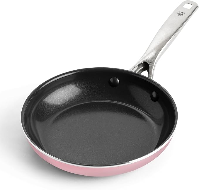 Blue Diamond 8" Nonstick Frying Pan Skillet, Ceramic Diamond Infused PFAS-Free, Dishwasher & Oven Safe, Stay Cool Handle, Durable Non Toxic Metal Utensil Safe, Egg & Omelet Pan, Pink by BlueDiamondCookware