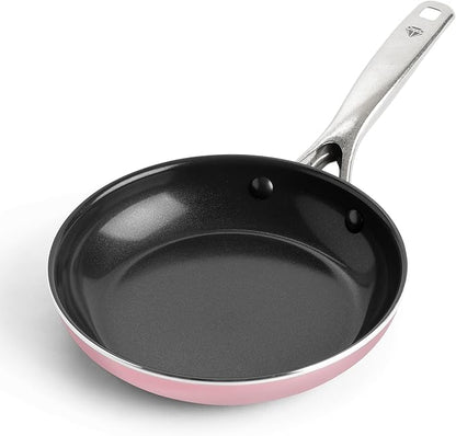 Blue Diamond 8" Nonstick Frying Pan Skillet, Ceramic Diamond Infused PFAS-Free, Dishwasher & Oven Safe, Stay Cool Handle, Durable Non Toxic Metal Utensil Safe, Egg & Omelet Pan, Pink by BlueDiamondCookware