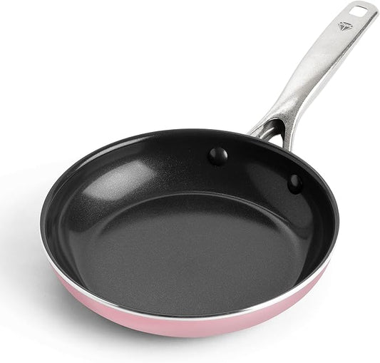 Blue Diamond 8" Nonstick Frying Pan Skillet, Ceramic Diamond Infused PFAS-Free, Dishwasher & Oven Safe, Stay Cool Handle, Durable Non Toxic Metal Utensil Safe, Egg & Omelet Pan, Pink by BlueDiamondCookware