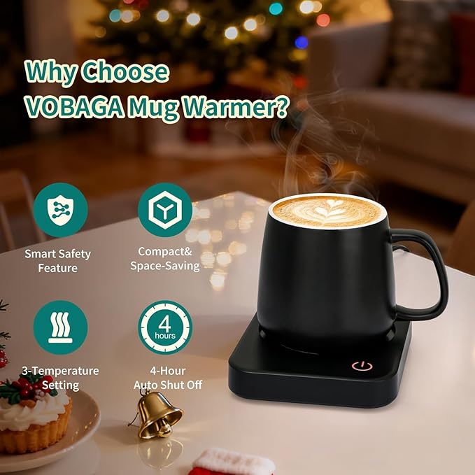 VOBAGA Coffee Mug Warmer for Desk with Auto Shut Off & 3-Temp Settings, Coffee Cup Warmer with Smart Safety Alert Home Office Accessory, Perfect for Coffee, Tea, Milk - Image 2