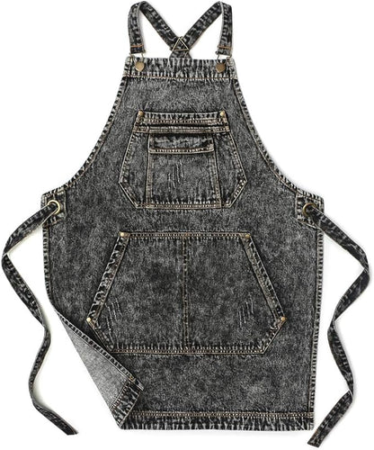 Jeanerlor - Denim Apron with Pockets for Hair Stylist Gardening Craftsmen Barista Women Hairdresser Jean Work Apron Cross Straps & Adjustable S to L (Black) by Jeanerlor