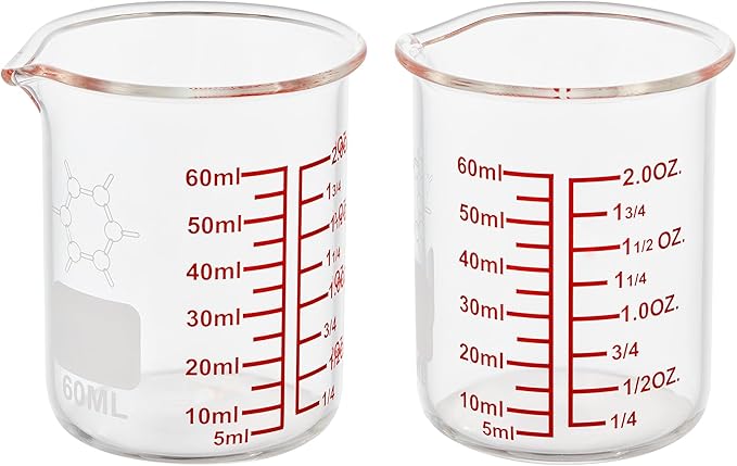 High Borosilicate Glass Measuring Cup-V-Shaped Spout，Glass Measuring Beaker for Kitchen or Restaurant, Easy to Read, 60 ML (2 Oz)-Pack of 2 by AckersBORO33