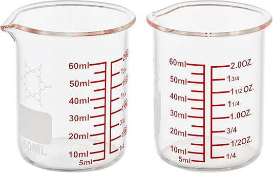 High Borosilicate Glass Measuring Cup-V-Shaped Spout，Glass Measuring Beaker for Kitchen or Restaurant, Easy to Read, 60 ML (2 Oz)-Pack of 2 by AckersBORO33