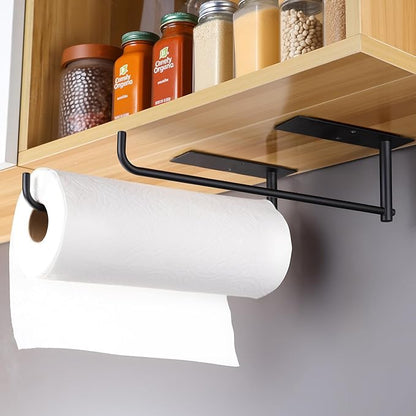 SUNTECH 2 Pack Paper Towel Holder Under Cabinet, Adhesive or Drilling Paper Towel Holder Wall Mounted, Stainless Steel Kitchen Towel Roll Holder for Bathroom, RV (Black) by Suntech