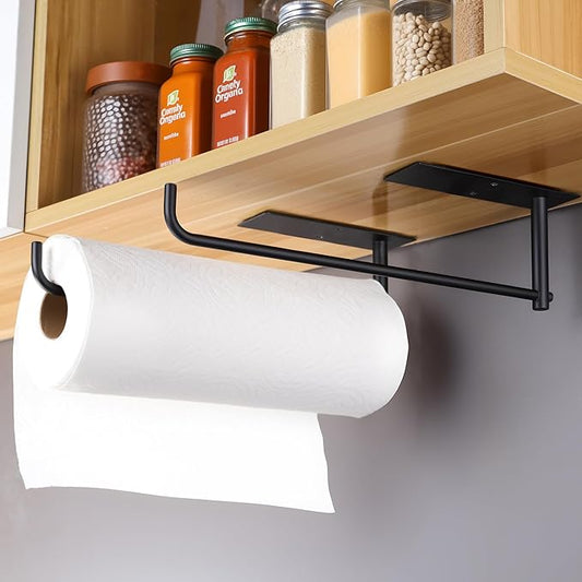 SUNTECH 2 Pack Paper Towel Holder Under Cabinet, Adhesive or Drilling Paper Towel Holder Wall Mounted, Stainless Steel Kitchen Towel Roll Holder for Bathroom, RV (Black) by Suntech