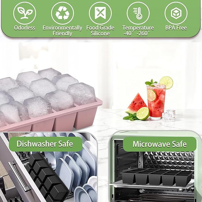 Ice Cube Trays for Freezer, 2 Pack Easy Release Slicone Ice Cube Tray with Lid, BPA Free Stackable Flexible Ice Molds 15 Square Reusable Ice Cubes for Whiskey, Baby Food, Iced Coffee (Pink) - Image 5