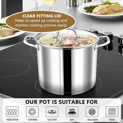 P&P CHEF 10 QT Stock Pot with Lid, Stainless Steel Large Cooking Pot, Soup Canning Stockpot for Stewing Simmering, Tri-ply Bottom for All Stoves, Heavy-Duty &Dishwasher Safe & Food-Grade - Image 5