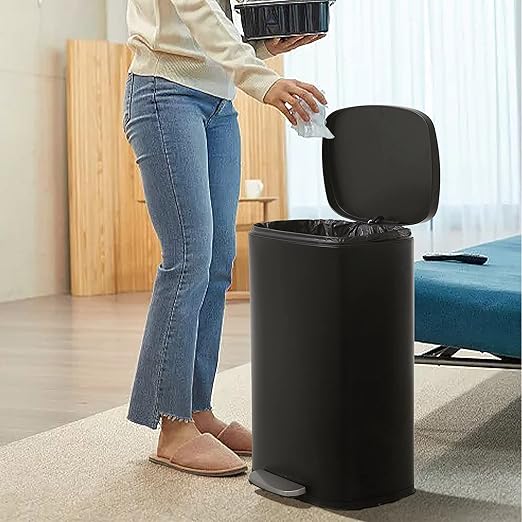 50 Liter / 13 Gallon Kitchen Trash Can with Lid, Stainless Steel Foot Pedal and Plastic Inner Bucket, Fingerprint-Resistant Soft Close Lid Garbage Can, Odor Proof Hygienic, Black, Gallom - Image 2