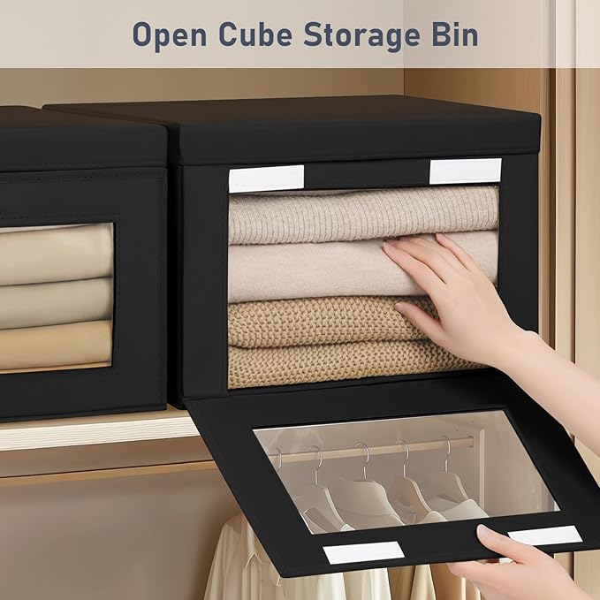 DIMJ Storage Bins with Lids - 6 Pack Large Fabric Closet Organizer with Window & Handles, Collapsible Decorative Storage Boxes for Shelves Under Bed, Books Clothes Blankets Sweaters Organization - Image 2