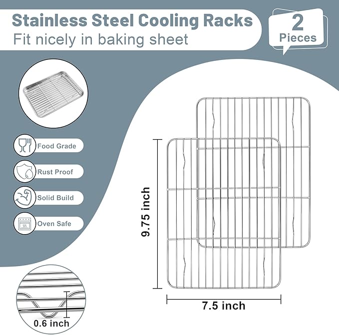 TeamFar Cooling Rack, 9.75” x 7.5” Stainless Steel Wire Baking Rack for Cooking Roasting Grilling, Fit for Oven Pan, Oven & Dishwasher Safe, Non-toxic & Heavy-Duty, 2PCS - Image 2