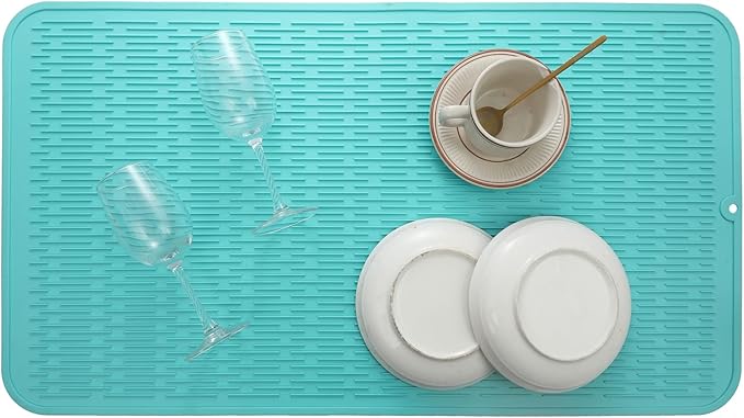 MicoYang Silicone Dish Drying Mat for Multiple Usage,Easy clean,Eco-friendly,Heat-resistant Silicone Mat for Kitchen Counter or Sink,Refrigerator or Drawer Liner Mint 4XL 32 inches x 18 inches - Image 5