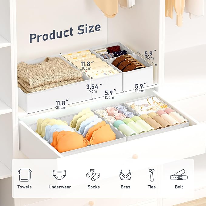 DIMJ Drawer Organizer Clothes 26 Pack - Foldable Baby Organizers and Storage & Closet Organizers for Bedroom, Closet - Nursery Organization Dresser Dividers for underwear, Sock,Bra, Belt, Tie,White - Image 2