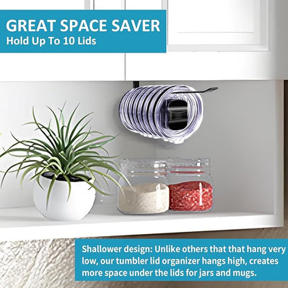 Shallow Tumbler Lid organizers for Cabinet, Space Saving Yeti Tumbler Lid Holder, Stanley Cup Lid organizers inside Cabinet, No Drill Cup Lid Hanger Must-Have 2025, 2 Pack, Up to 30 Lids - Image 3