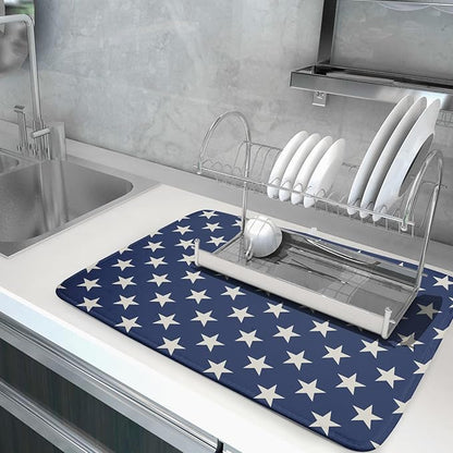 Patriotic July of 4th Blue Star Dish Drying Mat for Kitchen Counter 18x24 Memorial Independence Day Absorbent Reversible Microfiber Drying Mats Kitchen Countertop Protector Dishes Drainer Pad - Image 5
