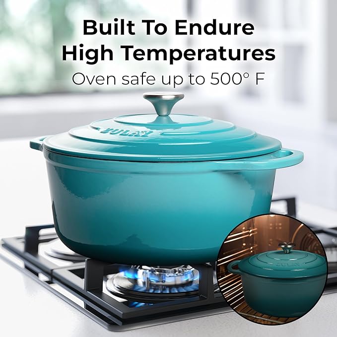 Zulay Kitchen 7.7 Quart Enameled Cast Iron Dutch Oven Pot with Lid – Premium Durability & Oven Safe up to 500°F – Heavy Duty Cookware Perfect for Bread Baking, Stews, Braising & Roasting – Light Blue - Image 2