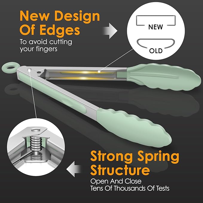 Hotec Premium Stainless Steel Locking Kitchen Tongs with Silicon Tips, Set of 2-9" and 12" Light Green - Image 4