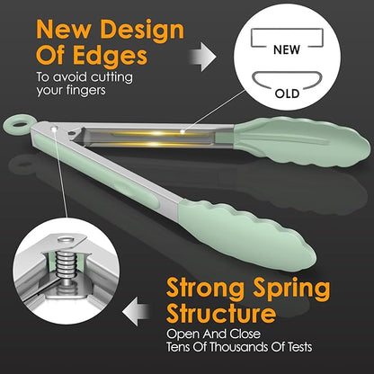 HOTEC Premium Stainless Steel Locking Kitchen Tongs with Silicon Tips, Set of 3-7", 9" and 12" (Light Green) - Image 5