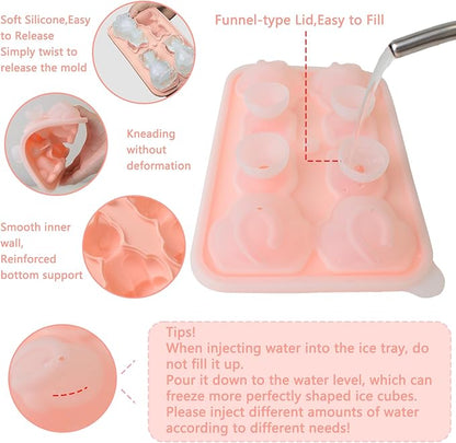 Cat Ice Cube Tray Silicone Large Ice Cube Mold, Fun Shapes Ice Cube Trays for Freezer with Lid, Big Ice Molds for Bourbon Whiskey Cocktails, Cute Gifts for Cat Lovers