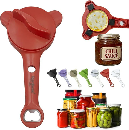 4-in-1 Jar Opener, Adjustable Jar Opener for Seniors, Kitchen Tool Designed Specifically for Seniors and Those with Limited Physical Strength, Suitable For Beer, Salad Dressing, Jar (Red)