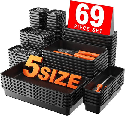 【More Larger Size】A-LUGEI【69 PCS-5 Size】 Tool Box Organizer Tray Divider Set【Black】 Desk Drawer Organizer Bin, Socket Organization and Storage Toolbox for Rolling Tool Chest Cart WorkBench Part Widget by A-LUGEI