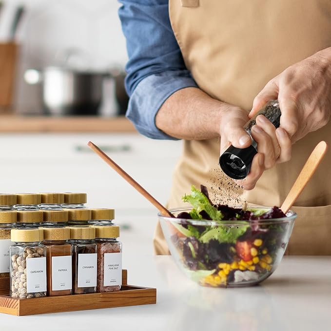 AOZITA 14 Pcs Spice Jars with Bamboo Lids - 4oz Square Spice Bottles with Spice Labels, Shaker Lids, Funnel - Image 8