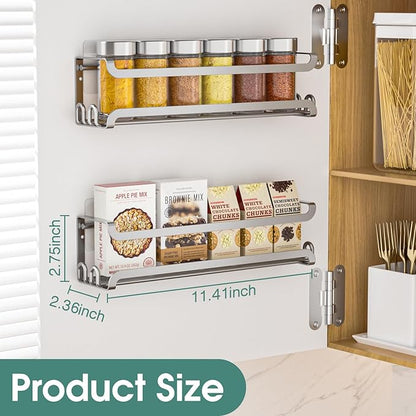 LUCYCAZ 4 Pack Wall Mounted Spice Rack with 16 Hooks, Spice Organizer Shelf for Stove Cabinet Pantry Door,Screw or Adhesive Spice Shelf Hanging Wall Spice Rack in Kitchen and RV (Silver, 4 PACK) - Image 2