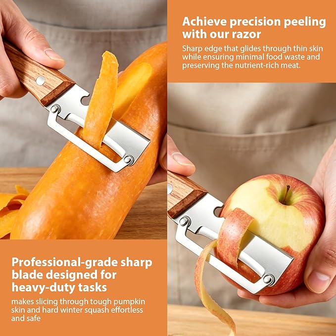 3 Pcs Multifunctional Vegetable Peeler,Multi-Functional Kitchen Peeler with Integrated Opener,Wooden Handle, Stainless Steel Blade Kitchen Tool for Fruit Apple Potato - Image 3