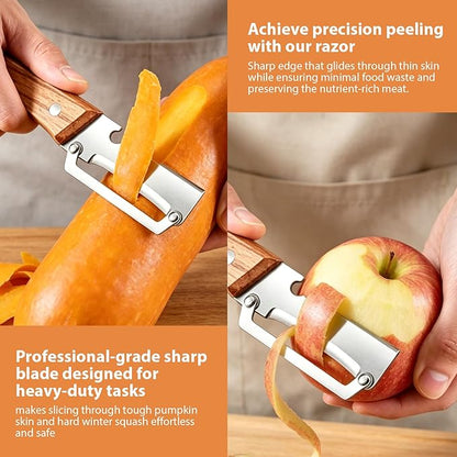3 Pcs Multifunctional Vegetable Peeler,Multi-Functional Kitchen Peeler with Integrated Opener,Wooden Handle, Stainless Steel Blade Kitchen Tool for Fruit Apple Potato - Image 3