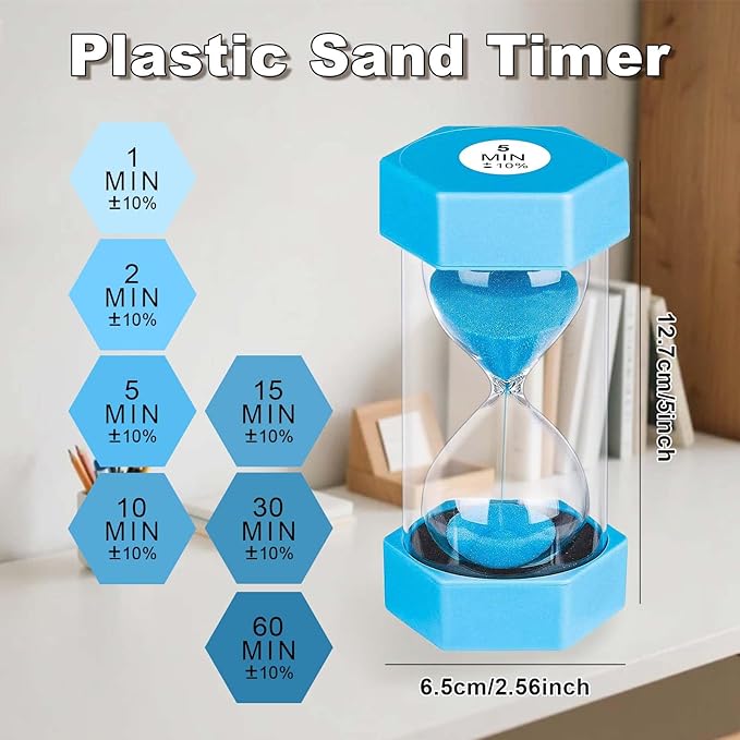 2 Minute Sand Timer, Unbreakable Hexagon Hourglass, Plastic Sand Watch Reloj De Arena 2 Minutos, Colorful Hour Glass Sandglass for Toothbrush Classroom Games Kitchen (Blue)